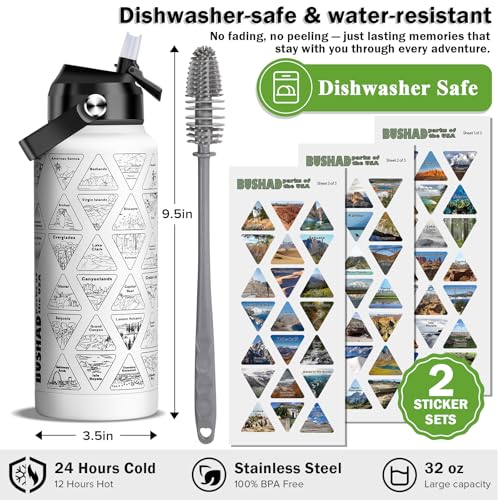 National Parks Water Bottle with Stickers 32oz Wide Mouth Leakproof 32OZ [WHITE] - Like New