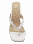 ComeShun Women Slip On Kitten Heels Mules Square Toe Flip Flops Sandals White - Like New