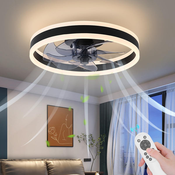 AHAWILL 15.7" MODERN CEILING FAN WITH LIGHTS, FLUSH MOUNT, REMOTE - BLACK - Like New