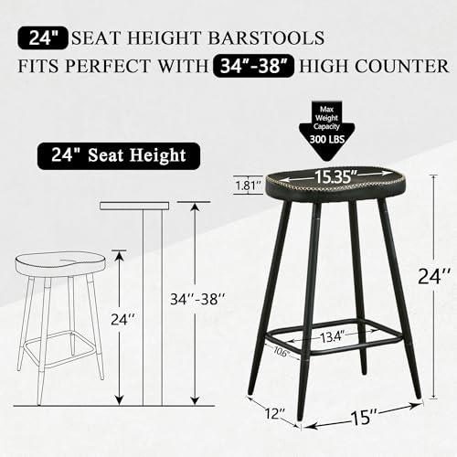 Counter Stools Set 3 Modern 24 inch Counter Height Black Faux Leather Barstools - Like New