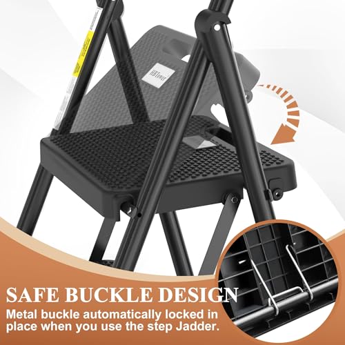 HBTOWER STEP LADDER FOLDING STEP STOOL WITH WIDE ANTI-SLIP PEDAL KQ0004 - BLACK - Like New