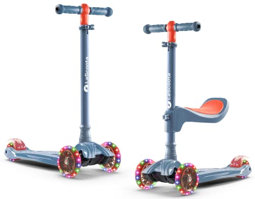 LASCOOTA 2-IN-1 KIDS KICK SCOOTER, REMOVABLE SEAT, 3 LED LIGHTED WHEELS - Like New