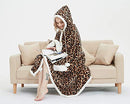 MARQUESS HOODED THROW WRAP ULTRA SOFT LINED SNUGGLE ROBE - BLACK/LEOPARD - Like New