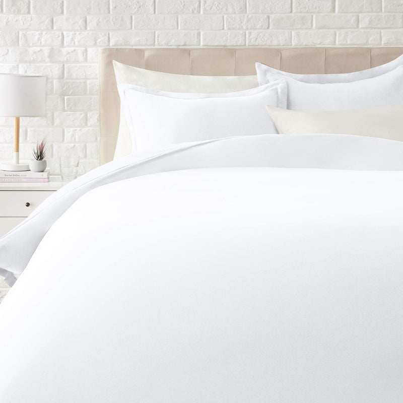 AMAZON BASICS LIGHTWEIGHT MICROFIBER 3 PIECE DUVET COVER SET FULL/QUEEN - WHITE - Brand New