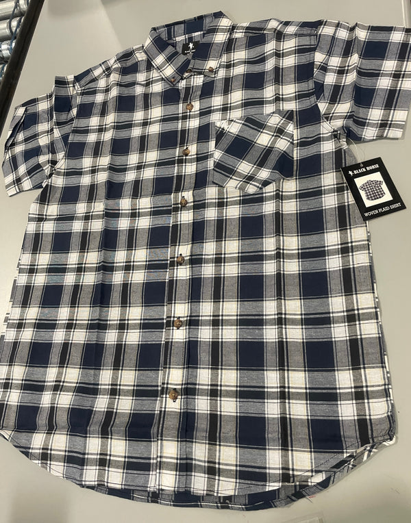 BLACK HORSE WOVEN PLAID SHIRT - SIZE : MENS M - BLUE/LIGHT BLUE/WHITE/YELLOW - Brand New