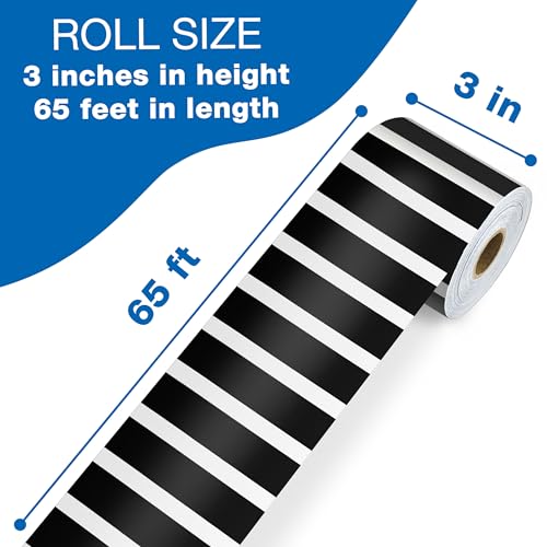 CARSON DELLOSA 65' BLACK AND WHITE STRIPES ROLLED STRAIGHT BULLETIN 1 ROLL - Brand New