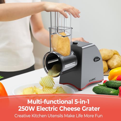 XGOBHC Electric Grater & Salad Maker with 5 Replaceable Stainless Blades -Silver - Like New