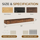 60" FIREPLACE MANTEL 5" THICK HANDMADE HOLLOW SOLID WOOD WALL LONG - BROWN - Like New