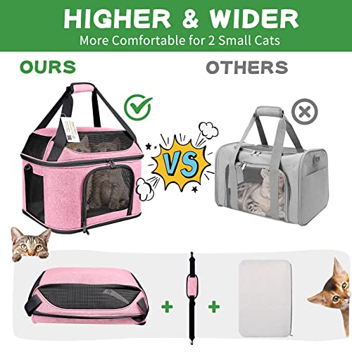 BEJIBEAR PET CARRIER FOR CAT, DOG, TRAVEL, COLLAPSIBLE, TSA, 20 LB, PINK - Like New