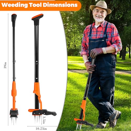WEED PULLER TOOL STAND UP HEAVY DUTY WEEDING TOOL WITH 39" HANDLE - ORANGE - Like New