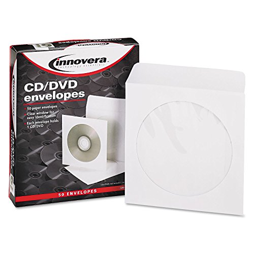 Innovera CD/DVD Envelopes Clear Window 1 Disc Capacity White 50 Pack IVR39403 - Brand New