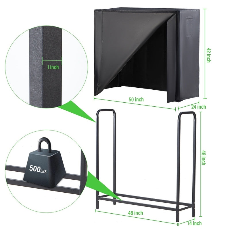LUGO WATERPROOF AND OUTDOOR FIREWOOD RACK WITH COVER 4FT - BLACK - Like New