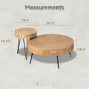 COZAYH 2 Piece Round Nesting Coffee Table Natural Wood Top, Black Legs - Brand New