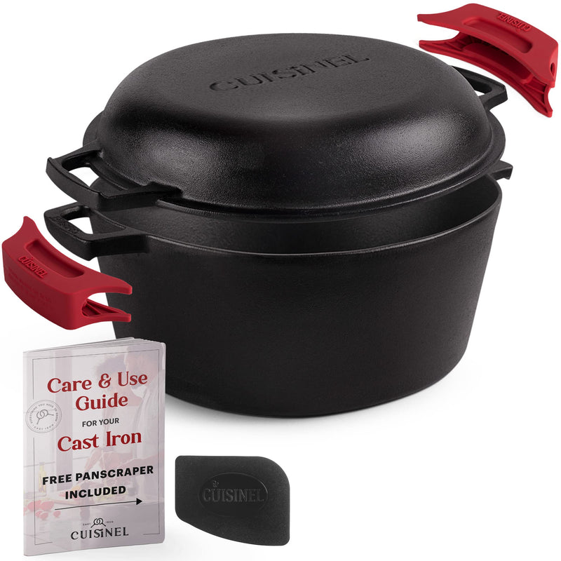 CUISINEL CAST IRON DUTCH OVEN 7-QUART PRE-SEASONED 2-IN-1 - Scratch & Dent