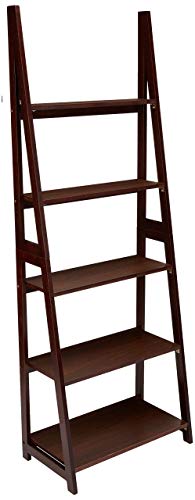 AMAZON BASICS LADDER BOOKSHELF ORGANIZER RUBBERWOOD FRAME ESPRESSO - MODERN - Like New
