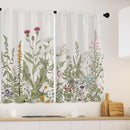 OPEODDIE GREEN BOTANICAL KITCHEN CURTAINS VINTAGE FLORAL CURTAINS 2PCSET - WHITE - Like New