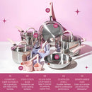 PARIS HILTON STAINLESS STEEL POTS PANS SET STAY-COOL PINK HANDLES - PINK - Like New