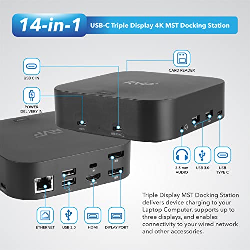 RVP+ USB C Docking Station 3 Monitors 13-in-1 Triple Display 4K HDMI - BLACK - Like New