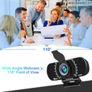 AKYTA WEBCAM WITH MICROPHONE, 1080P WEBCAMS WITH TRIPOD/PRIVACY COVER/WIDE - Like New