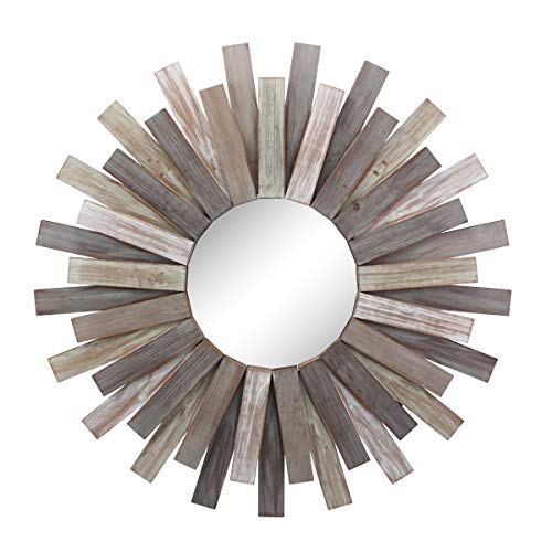 Stonebriar Large Round 32" Wooden Sunburst Wall Mirror - Like New