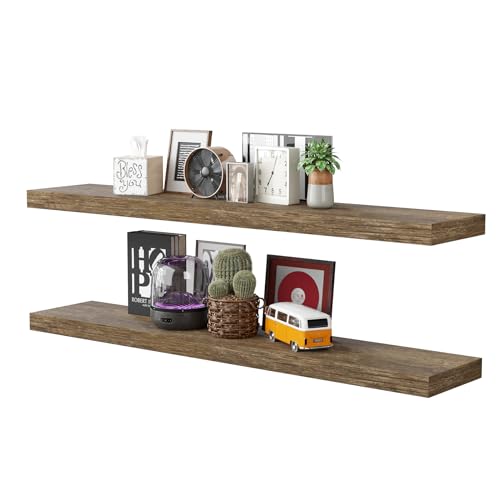BAMEOS FLOATING SHELVES WALL MOUNTED WOODEN SHELVES SET OF 2 - BOATHOUSE OAK - Like New