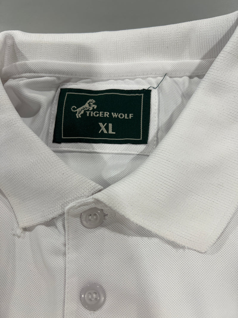 TIGER WOLF 3 BUTTON POLO SHIRT - SIZE: MEN XL - WHITE - Like New