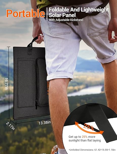 PROGENY 120W Portable Solar Panel USB-C Kickstand Foldable PARALLEL-120W - Black - Like New