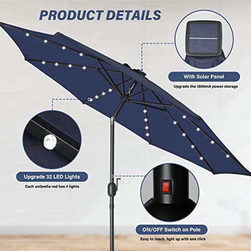 Simple Deluxe 9' Solar Umbrella 32 LED Lighted Patio Umbrella - Dark Blue - Like New