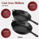 CUISINEL CAST IRON SKILLET WITH LID SET 10” AND 12" PO11033 - BLACK - Like New
