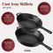 CUISINEL CAST IRON SKILLET WITH LID SET 10” AND 12" PO11033 - BLACK - Like New