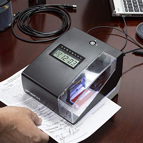 UPUNCH CR1000 TIME CLOCK & DATE STAMP SYSTEM, 50 CARDS, RIBBON & KEYS - BLACK - Like New