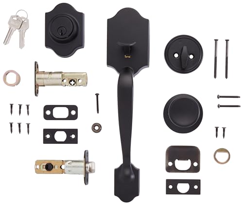 AMAZON BASICS FRONT DOOR LOCK SET HANDLESET TULIP KNOB ZIA54910 - MATTE BLACK - Like New