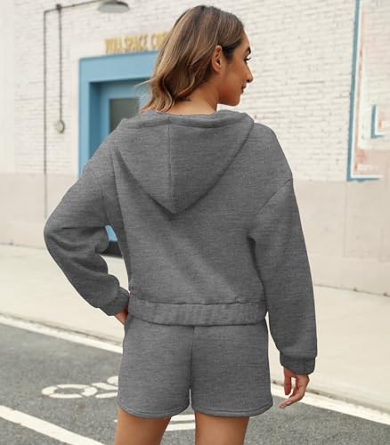FKEEP WOMENS HALF ZIP HOODIE SWEAT WITH SHORTS POCKETS OUTFIT DARK GRAY XL - Brand New