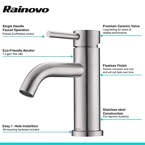 RAINVOVO BATHROOM FAUCET BRUSHED NICKEL , STAINLESS STEEL - RN-AU041001 - Like New