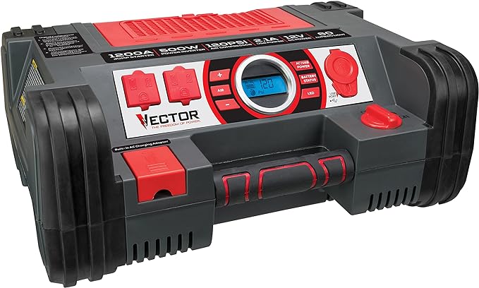 Vector 1400 Peak AMP Jump Starter, Inverter and Inflator PPRH7DV - RED AND BLACK Like New