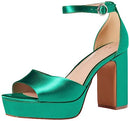 THE DROP WOMEN'S HAMALIE PLATFORM HEELS - SIZE 7.5 - JADE SATIN - Brand New