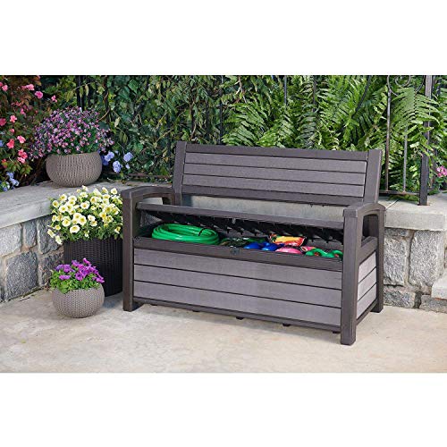 KETER HUDSON 60 GALLON CAPACITY OUTDOOR PATIO STORAGE BENCH - GRAY - Like New