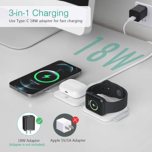 ORIA 3 IN 1 FOLDABLE WIRELESS CHARGER FAST PAD CHARGING STATION IOS - WHITE - Like New