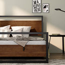 ZINUS SUZANNE BAMBOO METAL PLATFORM BED FRAME FOOTBOARD WOOD SLAT QN - BROWN - Like New