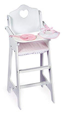 Badger Basket Wooden Baby Doll High Chair with Tray & Bib - White/Pink - Brand New