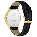 GUESS MEN'S 43MM WATCH BLACK LEATHER STRAP BLACK DIAL GOLD TONE CASE - BLACK - Like New