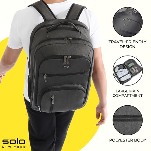SOLO NEW YORK TSA LAPTOP BACKPACK FOR WOMEN & MEN CARRY ON BOOKBAG TRAVEL - GREY - Brand New