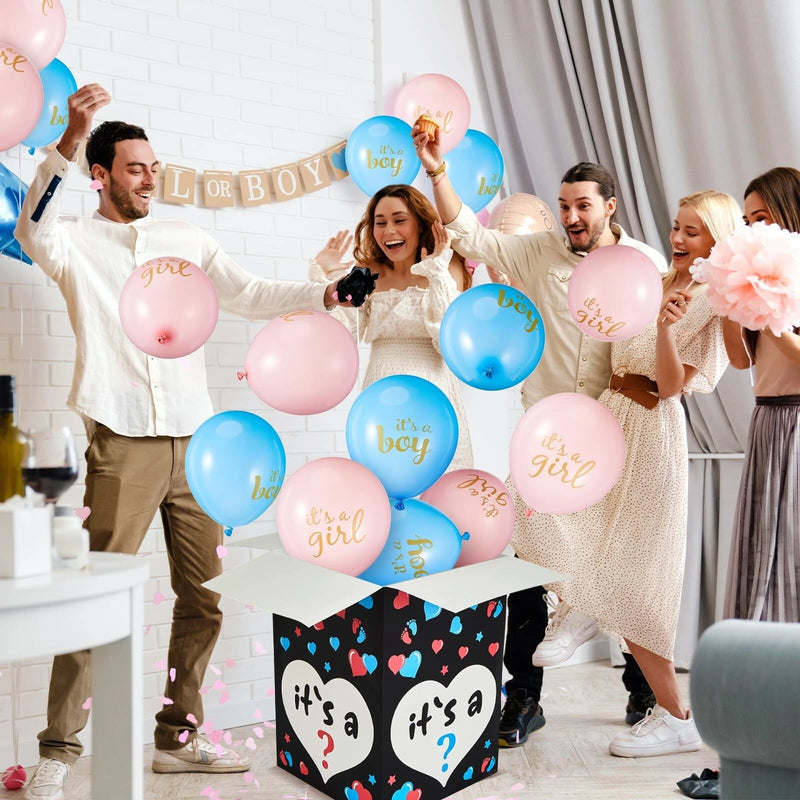 IREER GENDER REVEAL BALLOON BOX WITH 16 LATEX BABY BALLOON RELEASE BOX - Brand New