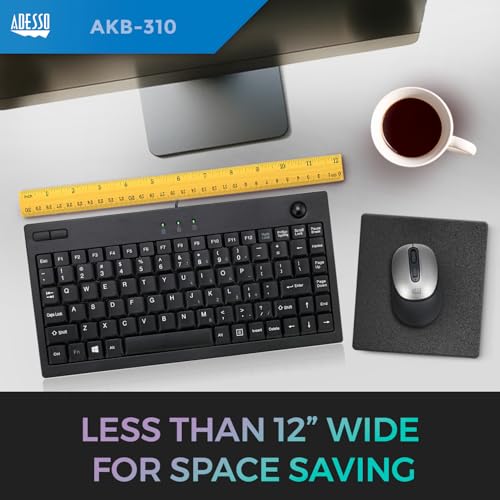 ADESSO AKB-310UB WIRED USB MINI TRACKBALL USB KEYBOARD 87-KEY US LAYOUT - BLACK - Like New