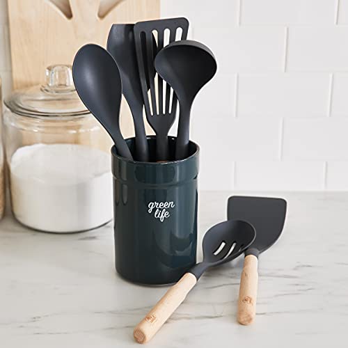 GreenLife COOKING TOOLS AND UTENSILS, 7 PIECE KITCHEN SET CERAMIC CROCK HOLDER Like New