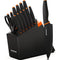 ASTERCOOK KITCHEN KNIFE SET WITH BUILT-IN SHARPENER, 15 PIECE, BLACK/ORANGE - Like New