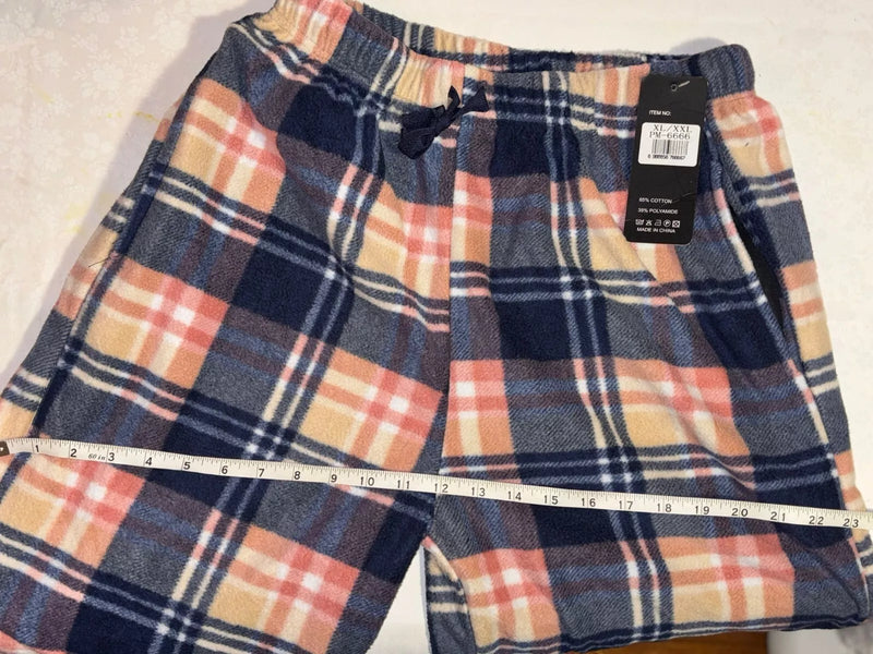 YUNA PAJAMA PANTS WOMENS MULTI PLAID SUPER SOFT ELASTIC WAIST L/XL - BLUE/BROWN - Brand New