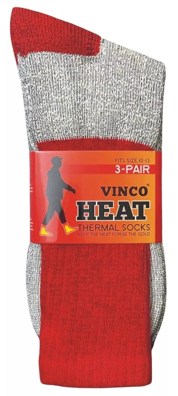 VINCO SOCKS 6 PAIRS MENS HEATED THERMAL CREW HEAVY DUTY 10-13 - RED/BLUE/BLACK - Brand New