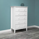 ADEPTUS JELA EASY PIECES SOLID WOOD 5 DRESSER, WHITE - Like New