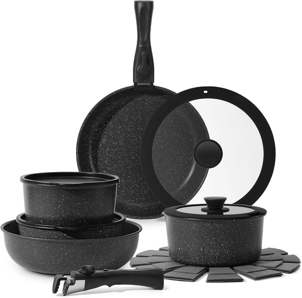 SODAY 15 Pieces Pots and Pans Set Non Stick - Black Like New